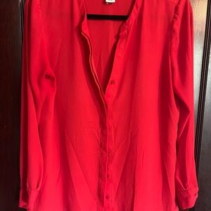 Adrienne Vittadini Red Mandarin Collar Button Down Shirt